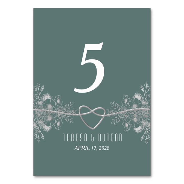 Número de mesa de boda verde salvia (Anverso)