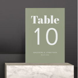 Número de Mesa de Boda Verde Salvia Minimalista Ch