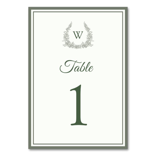 Número de mesa de boda verde tomillo marfil (Anverso)