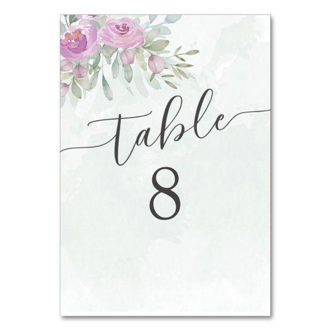 Número de mesa de boda verde y rosa de eucalipto y (Anverso)