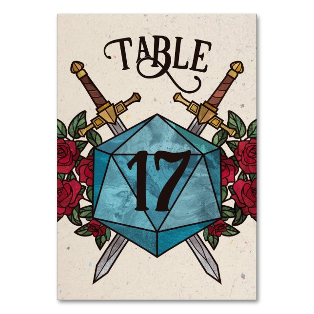 Número de mesa de bodas D20 Roses RPG (Anverso)