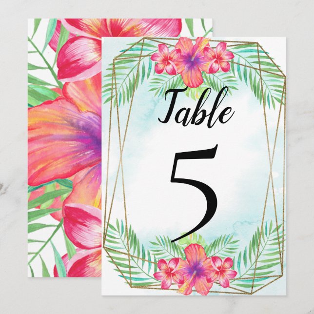 Número de mesa de bodas de la playa de Hibiscus Tr (Anverso / Reverso)