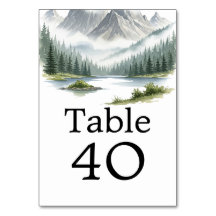 Número de mesa de bosque alpino de acuarela de lag