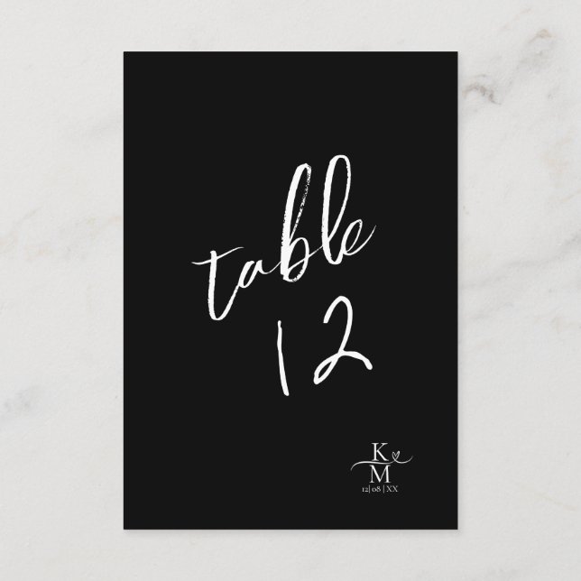 Número de mesa de caligrafía de amor Blanco B&W ID (Reverso)