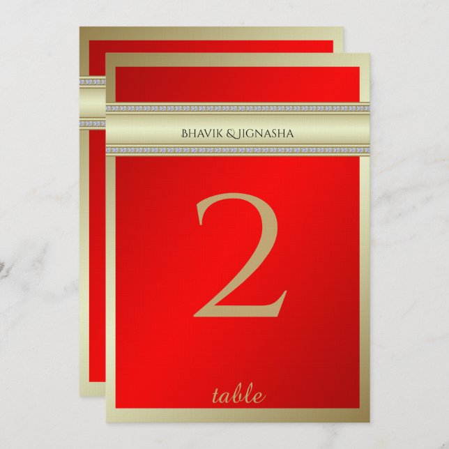 Número de mesa de Damasco Indio Rojo y Dorado (Anverso / Reverso)