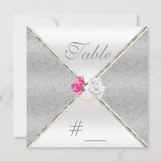 Número de mesa de damasco plateado y rosa rosa ele (Anverso)