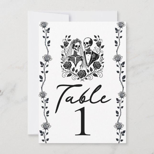 Número de mesa de esqueleto blanco negro vid flora (Anverso)