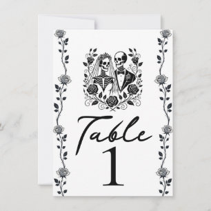 Número de mesa de esqueleto blanco negro vid flora