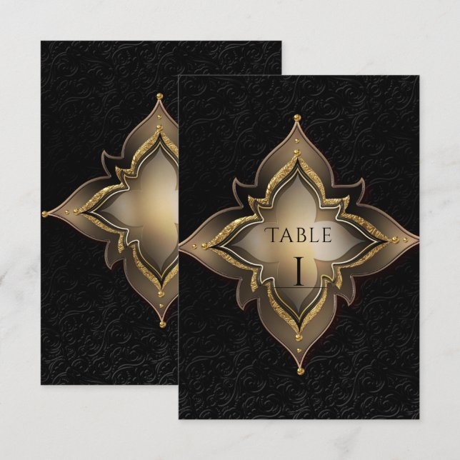 Número de mesa de fiesta exótico glam negro dorado (Anverso / Reverso)