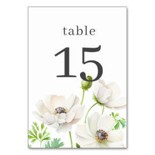 Número de mesa de flor de anémona blanca