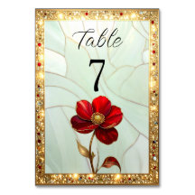 Número de mesa de flor roja de vidrio emplomado