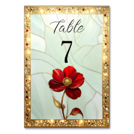 Número de mesa de flor roja de vidrio emplomado