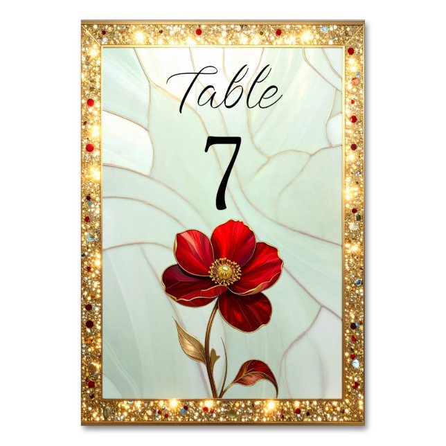 Número de mesa de flor roja de vidrio emplomado (Anverso)