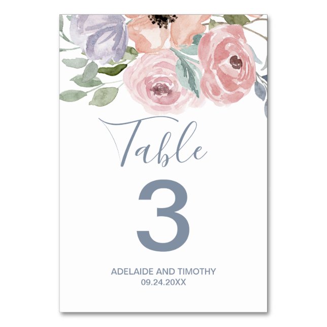 Número de mesa de florales rosa polvoriento (Anverso)