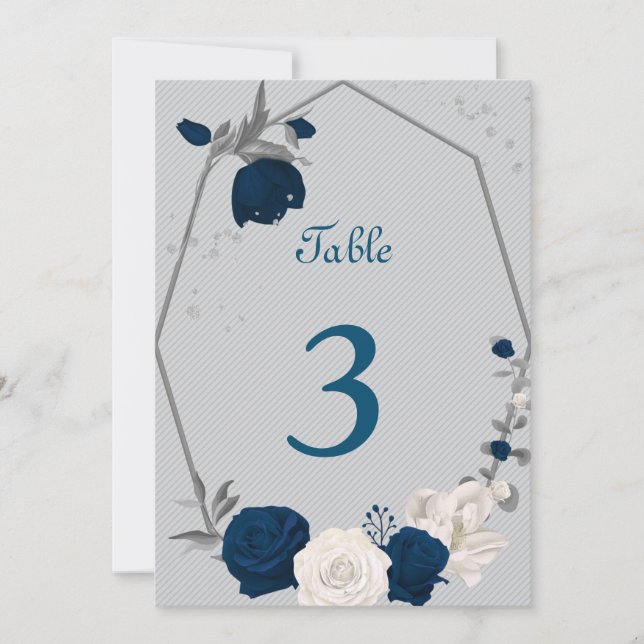 número de mesa de flores azules y blancas (Anverso)