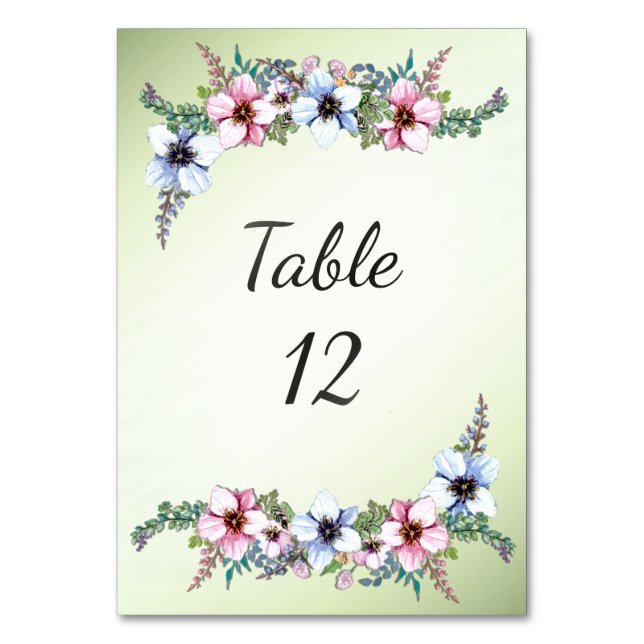 Número de mesa de flores de acuarela (Anverso)