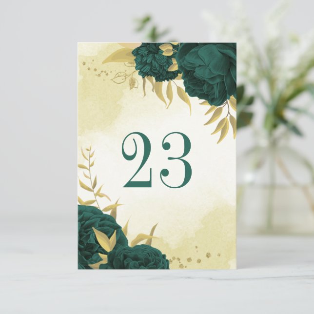 Número de mesa de flores de oro verde esmeralda (Anverso de pie)