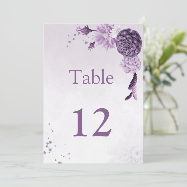 número de mesa de flores moradas románticas (Anverso de pie)