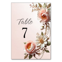 Número de mesa de flores rosas y blancas decorativ