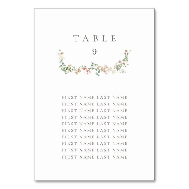 Número de mesa de flores silvestres elegante con n (Anverso)