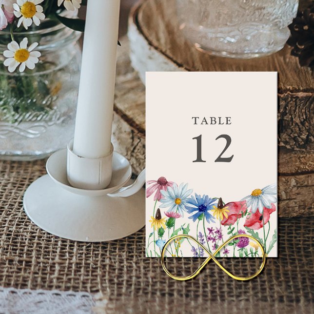 Número de mesa de flores silvestres para boda (Wedding Table Number Cards with wildflower border)