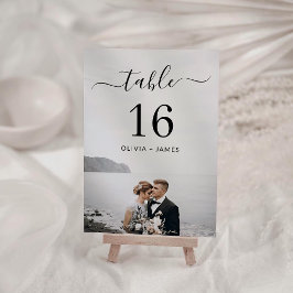 Número de mesa de foto de boda con caligrafía mode