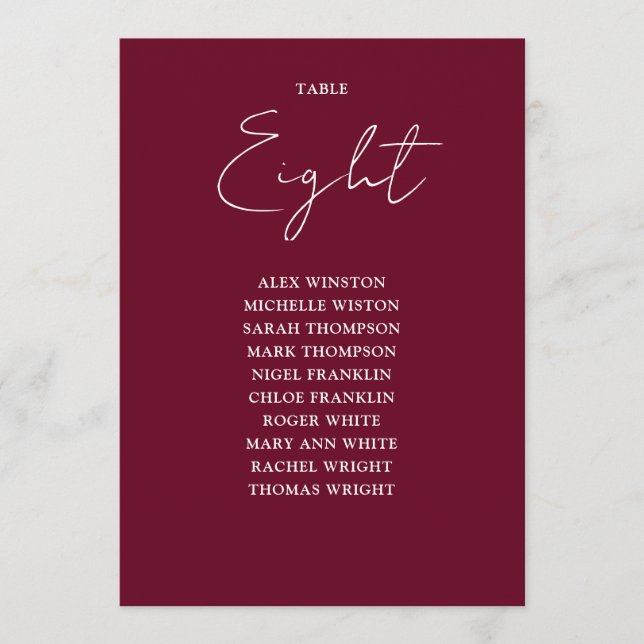 Número de mesa de gráfico de asientos moderno rojo (Anverso)