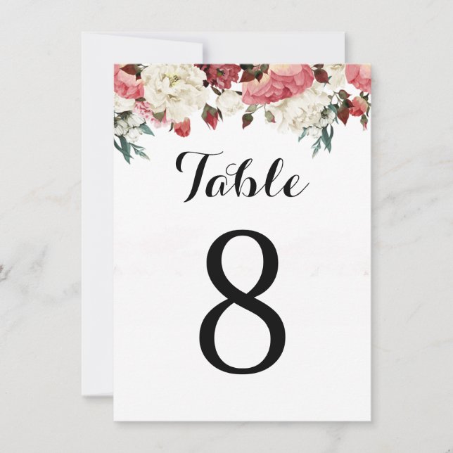 Número de mesa de invitación de boda de rosa (Anverso)