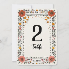 Número de mesa de letra de imprenta floral