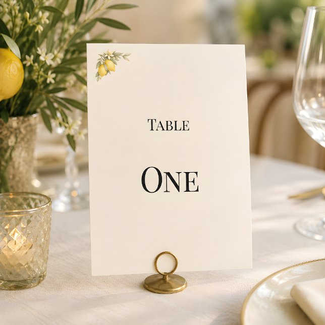 Número de mesa de lujo costero italiano mediterrán (Mediterranean themed wedding reception table number card)