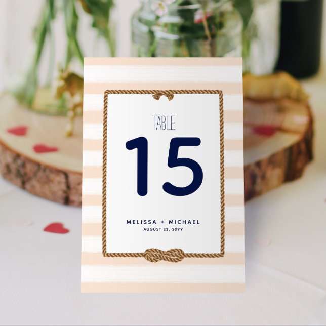 Número de mesa de Nudo Náutico de Coral Suave (3.5 (Nautical Stripes and Infinity Knot Coral and White Table Numbers for Your Wedding, Shower, or Event!)