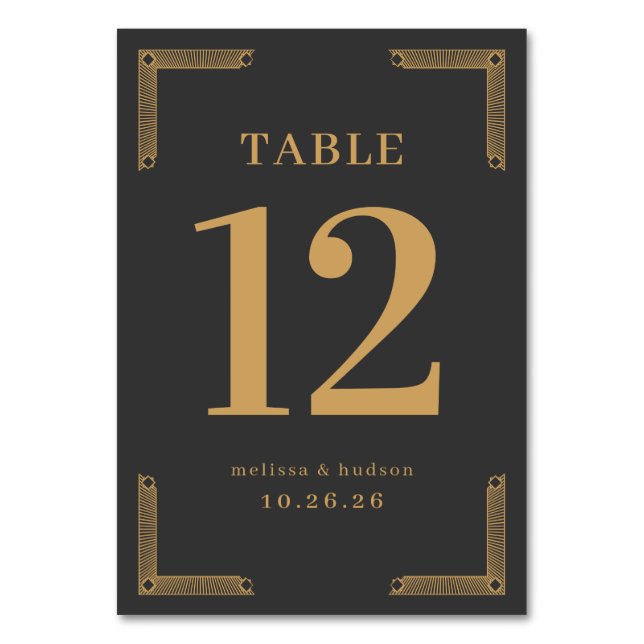 Número de mesa de oro negro elegante (Anverso)
