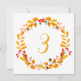 Número de mesa de otoño amarillo. Boda de otoño na