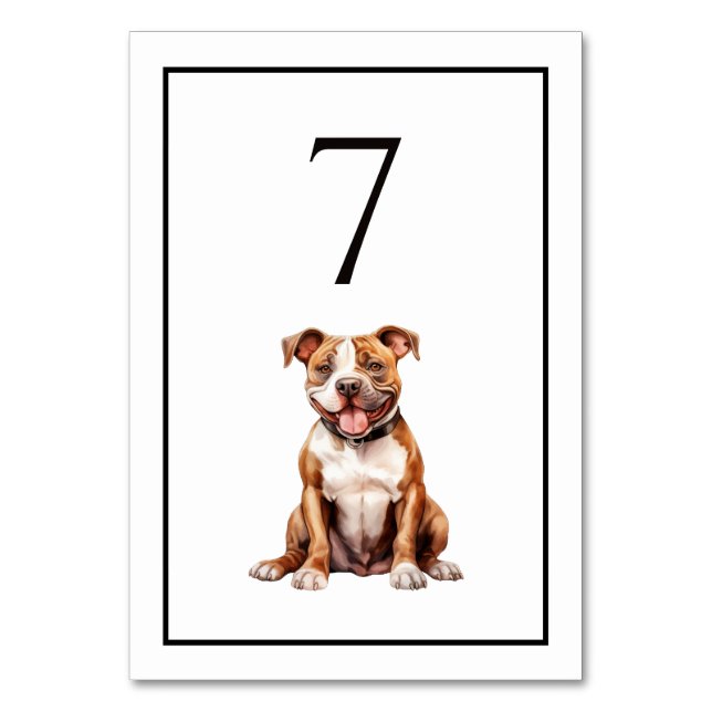 Número de mesa de perro Pit Bull en acuarela (Anverso)