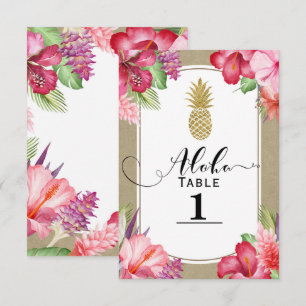 Número de mesa de piña dorada floral exótica tropi