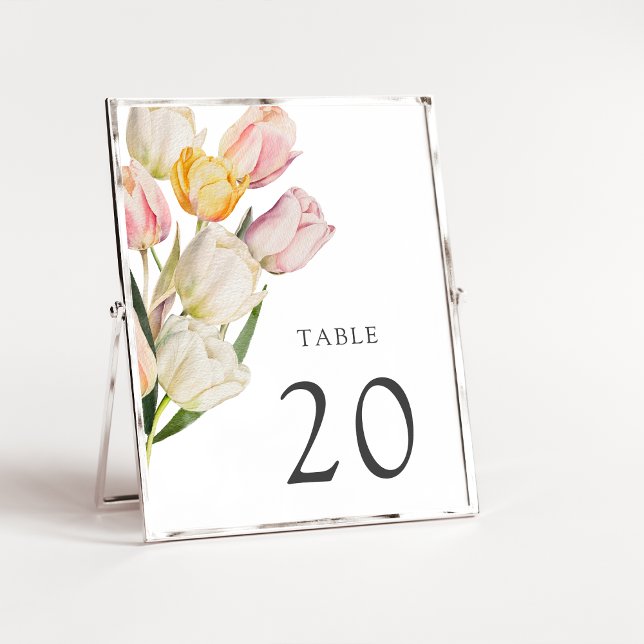 Número de Mesa de Primavera Moderna (Modern Spring Watercolor Tulips Table Number by Painted Paperie
)