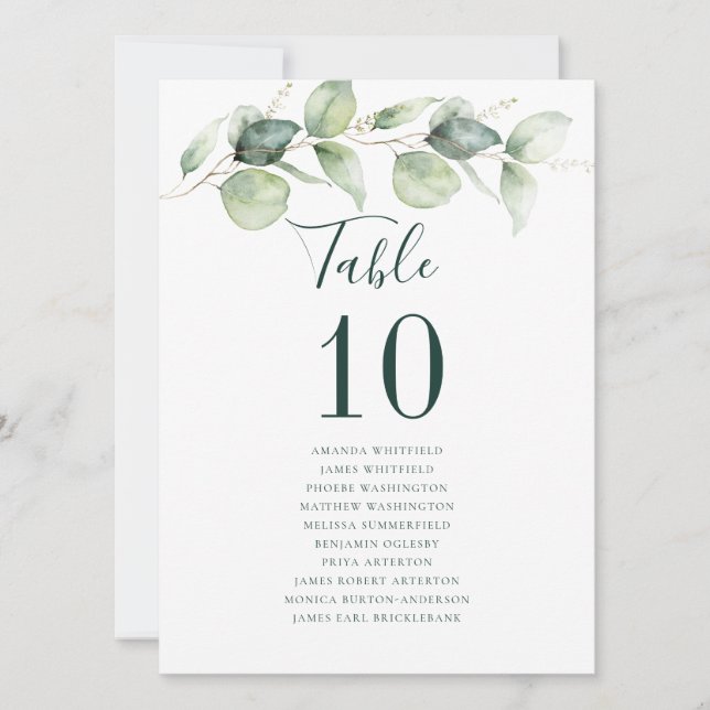 Número de Mesa de Recepción de Boda de Eucalipto (Anverso)