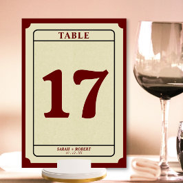 Número de mesa de recepción de bodas de boleto ret