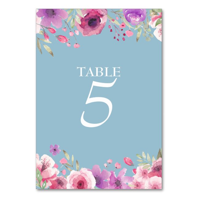 Número de mesa de rosas de jardín de campo en acua (Reverso)