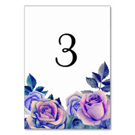 Número de mesa de rosas púrpuras y azules. Boda de