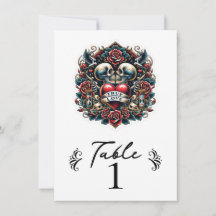 Número de Mesa de Tatuaje de Corazón Esqueleto de