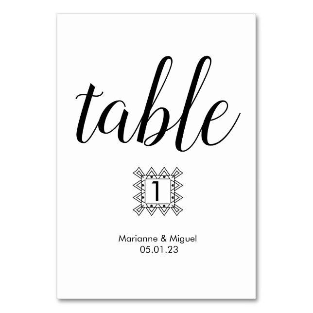 Número de Mesa Decorativo Negro Blanco para Boda (Anverso)
