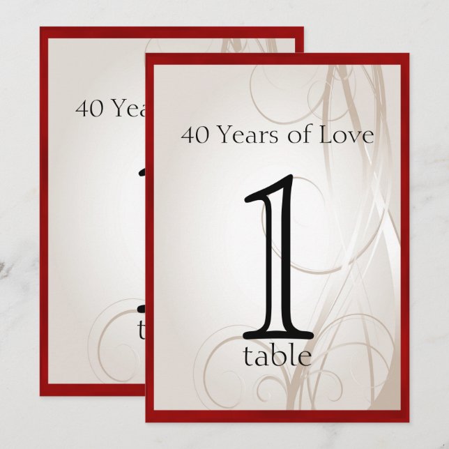 Número de mesa del 40º aniversario de Ruby Heart (Anverso / Reverso)