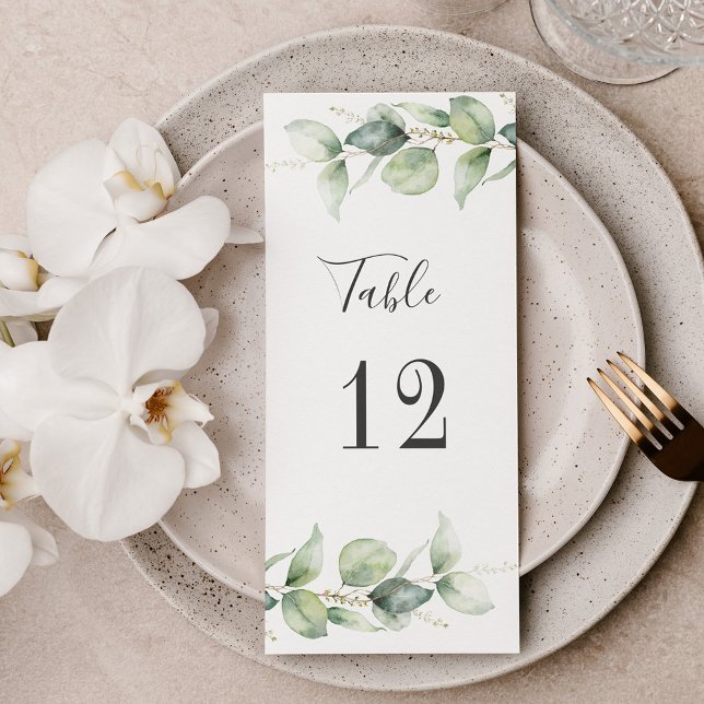 Número de mesa del Boda Eucalyptus Greenery (Eucalyptus Greenery Watercolor Wedding Reception Table Number)