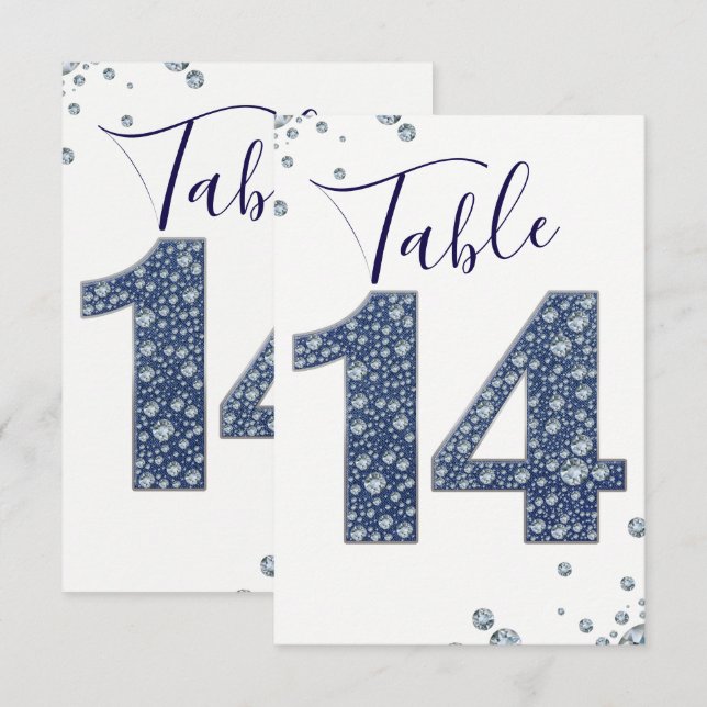 Número de mesa Denim & Diamonds Bling Sparkle 14 (Anverso / Reverso)