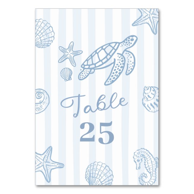 Número de mesa Dibujo a mano Garabato Azul Mar Te  (Anverso)