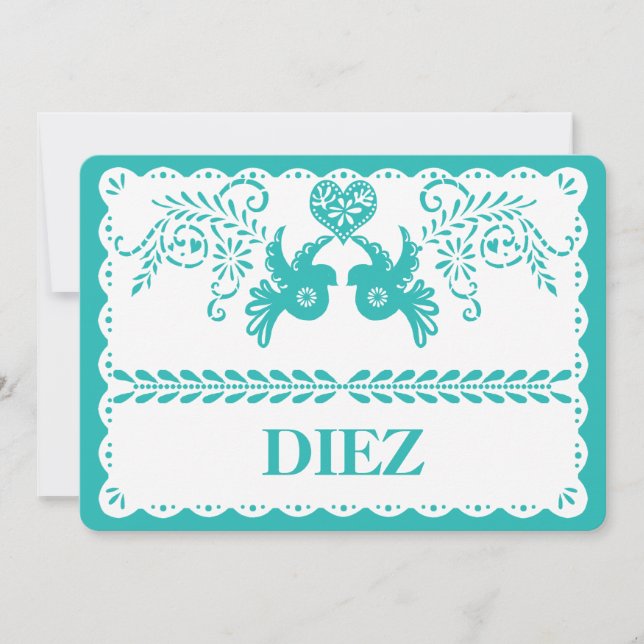 Número de Mesa Diez Diez Papel Picado Fiesta Aqua (Anverso)