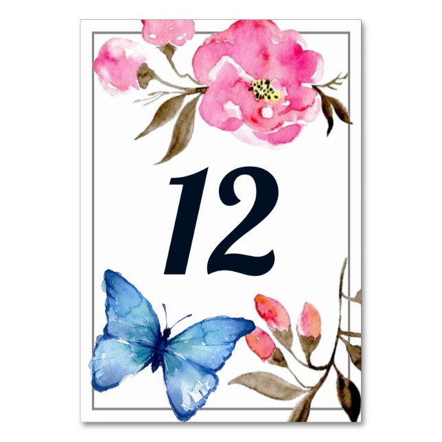 Número de mesa - Diseño de mariposa floral 2 (Anverso)