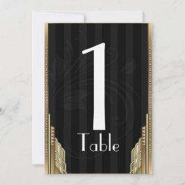 Número de Mesa Dorado Art Deco con Franjas