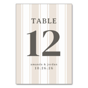 Número de Mesa Elegante a Rayas Beige